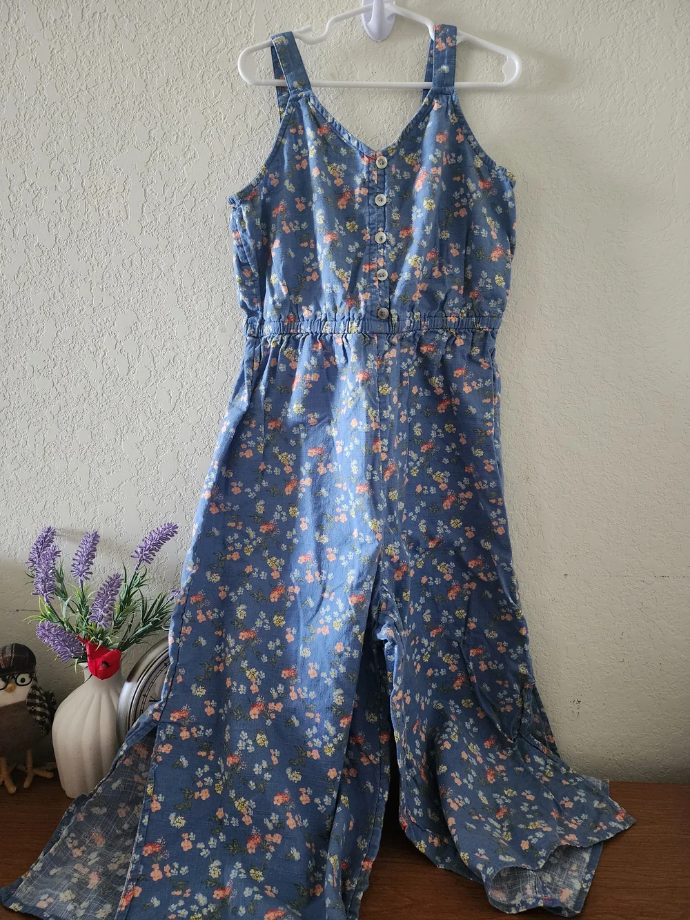 Justice Blue Floral Button-Front Jumpsuit